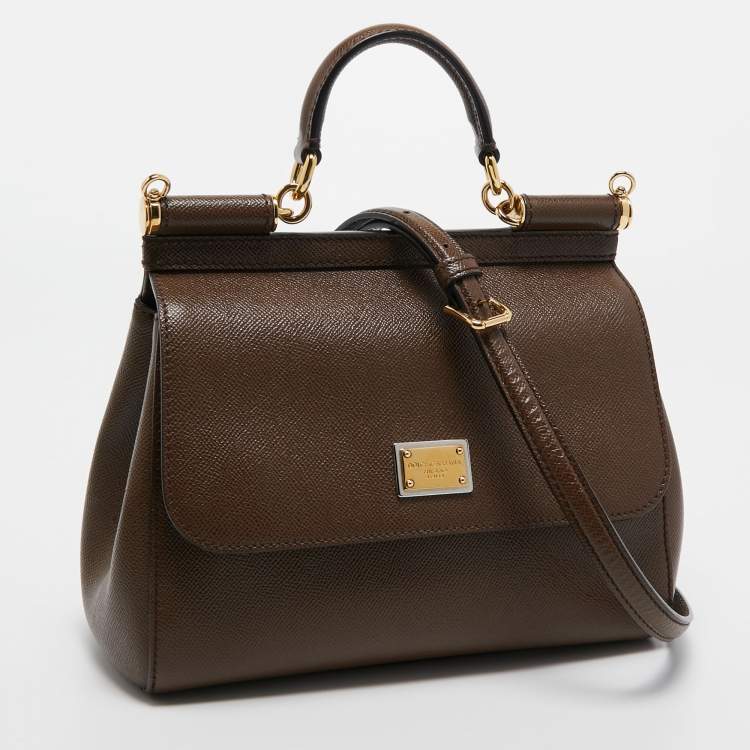 Pre Owned Dolce & Gabbana Brown Leather Medium Miss Sicily Top Handle Bag