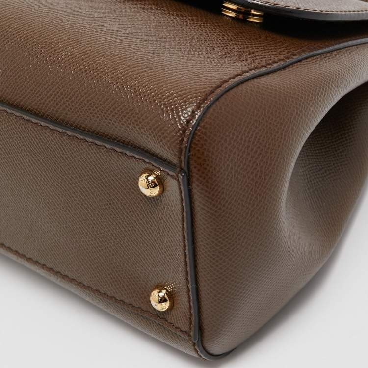 Pre Owned Dolce & Gabbana Brown Leather Medium Miss Sicily Top Handle Bag