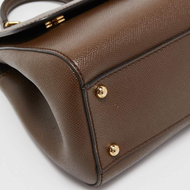 Pre Owned Dolce & Gabbana Brown Leather Medium Miss Sicily Top Handle Bag