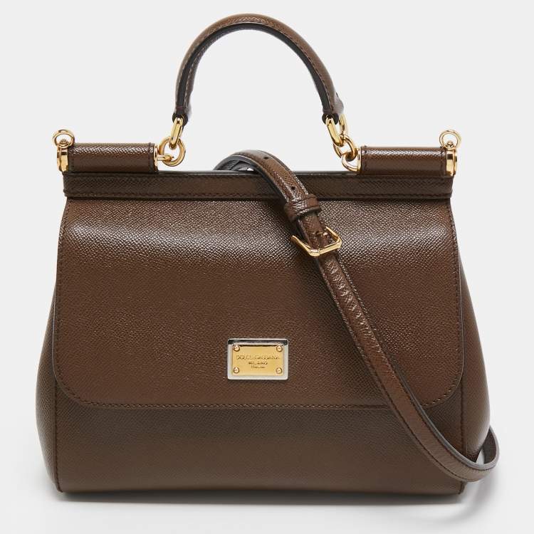 Pre Owned Dolce & Gabbana Brown Leather Medium Miss Sicily Top Handle Bag