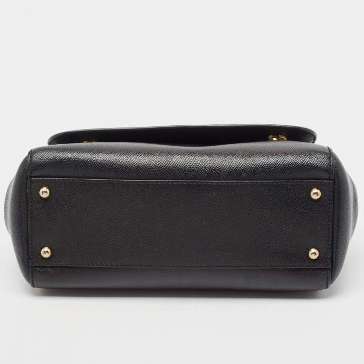 Pre Owned Dolce & Gabbana Black Leather Medium Miss Sicily Top Handle Bag