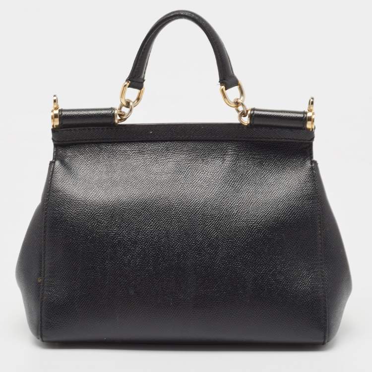 Pre Owned Dolce & Gabbana Black Leather Medium Miss Sicily Top Handle Bag