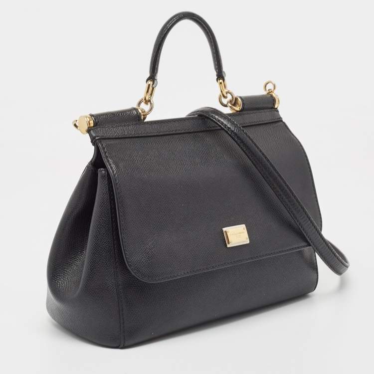 Pre Owned Dolce & Gabbana Black Leather Medium Miss Sicily Top Handle Bag