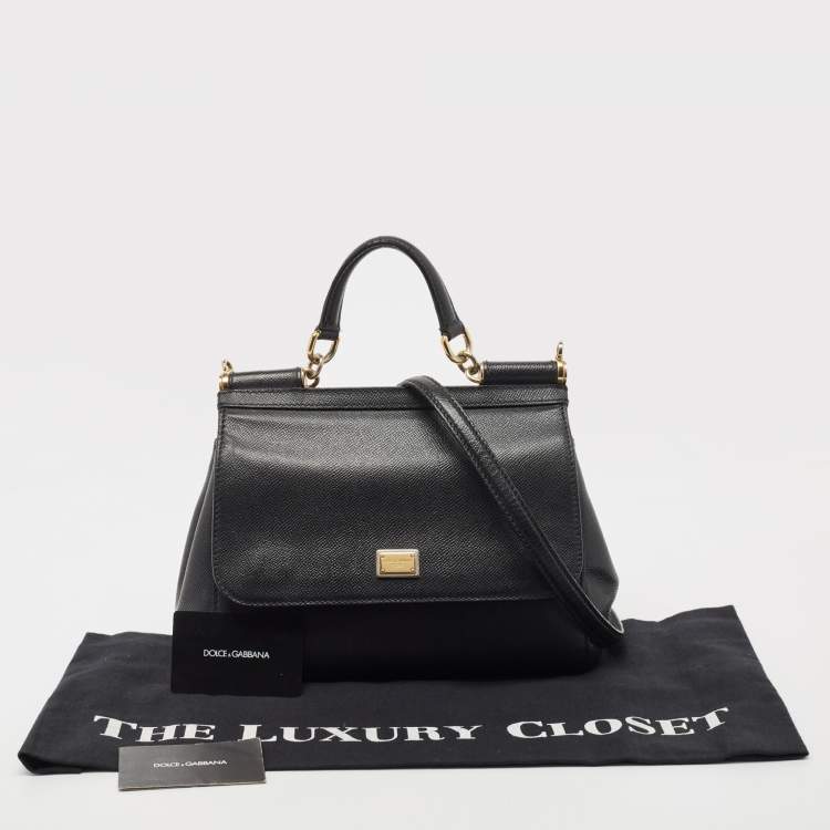 Pre Owned Dolce & Gabbana Black Leather Medium Miss Sicily Top Handle Bag