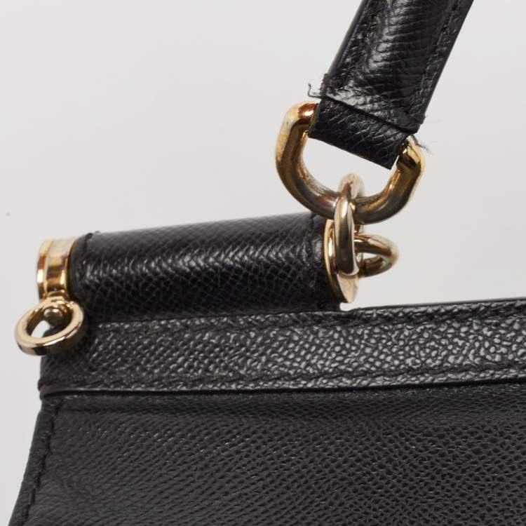 Pre Owned Dolce & Gabbana Black Leather Medium Miss Sicily Top Handle Bag