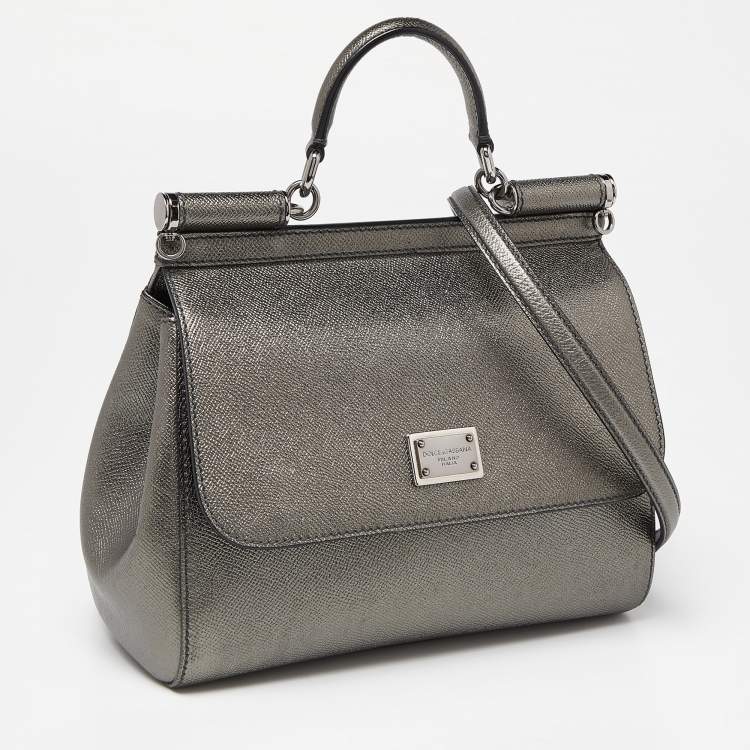 Pre Owned Dolce & Gabbana Metallic Leather Medium Miss Sicily Top Handle Bag