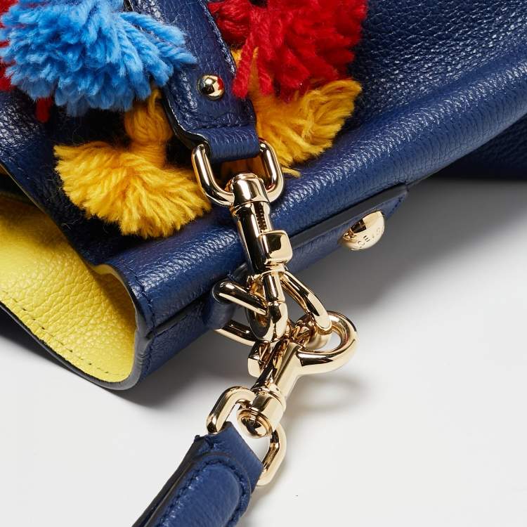 Pre Owned Dolce & Gabbana Blue Leather Claudia Drawstring Bucket Bag
