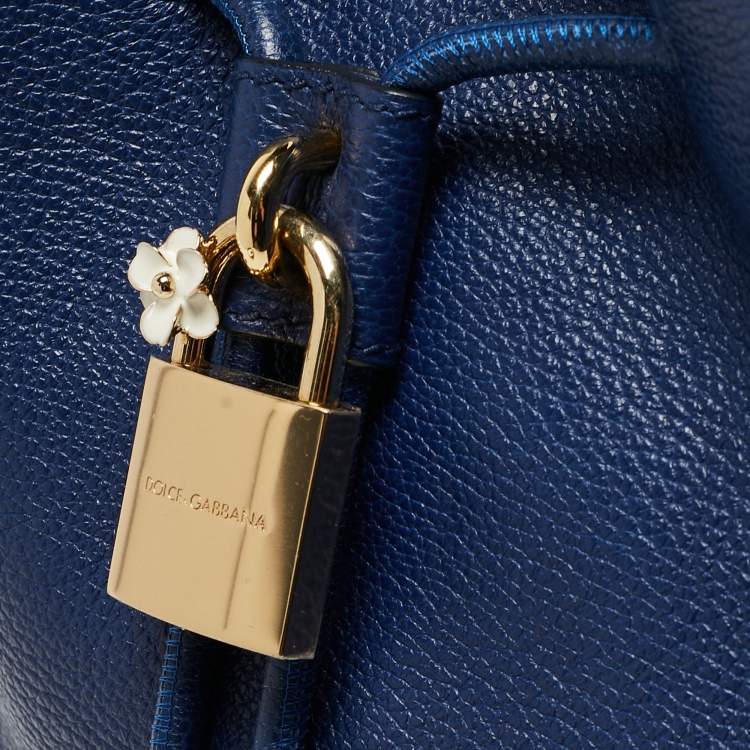 Pre Owned Dolce & Gabbana Blue Leather Claudia Drawstring Bucket Bag