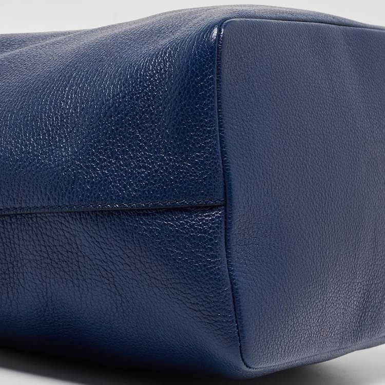 Pre Owned Dolce & Gabbana Blue Leather Claudia Drawstring Bucket Bag