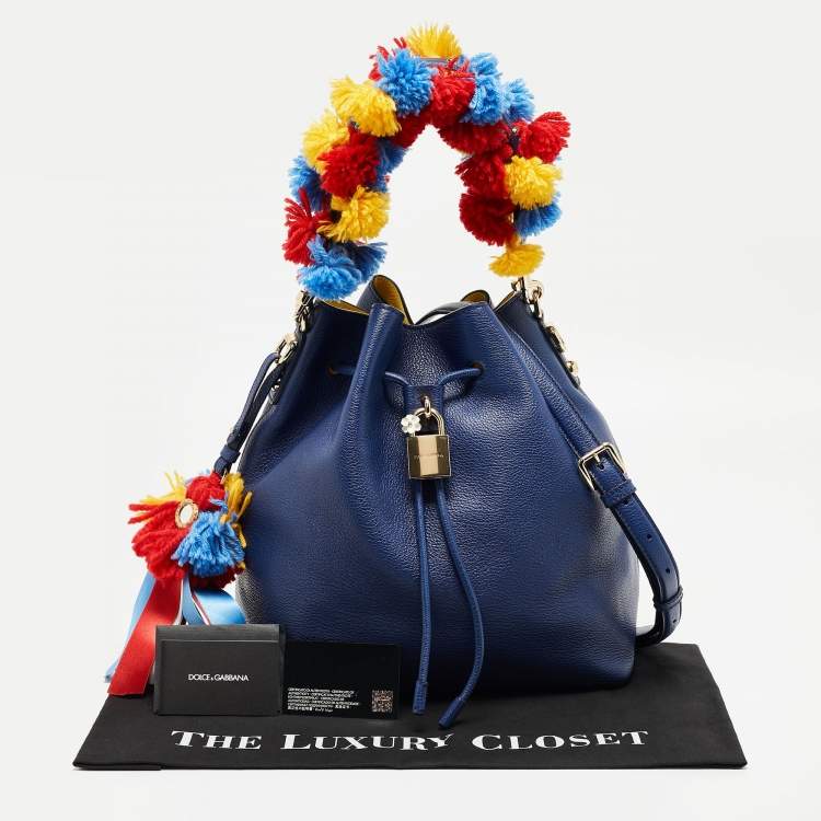 Pre Owned Dolce & Gabbana Blue Leather Claudia Drawstring Bucket Bag