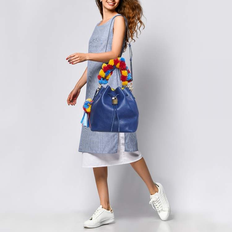 Pre Owned Dolce & Gabbana Blue Leather Claudia Drawstring Bucket Bag