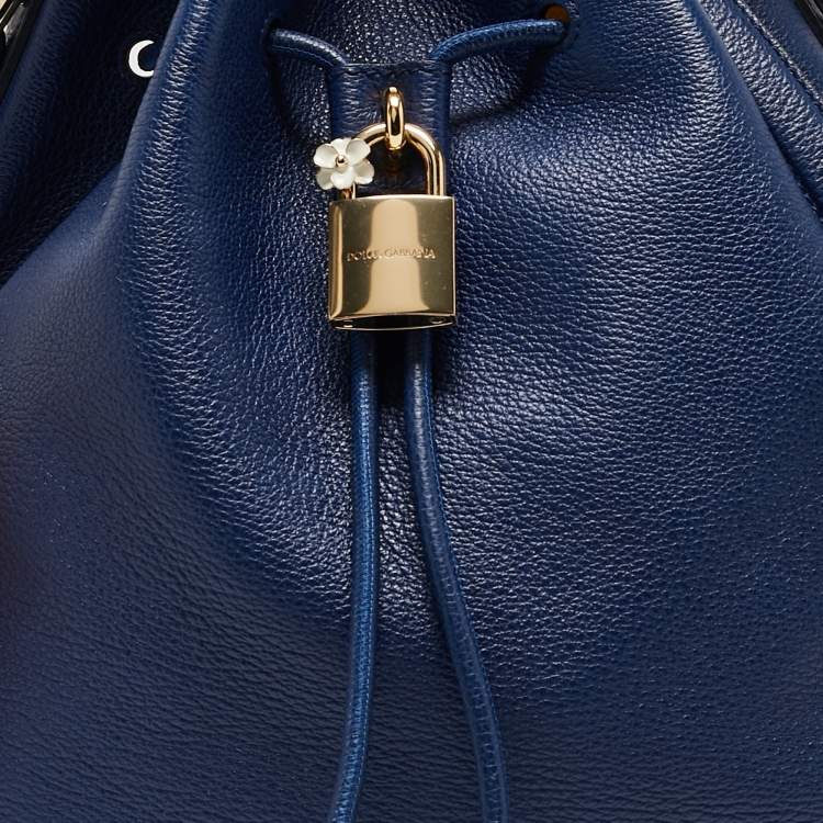 Pre Owned Dolce & Gabbana Blue Leather Claudia Drawstring Bucket Bag