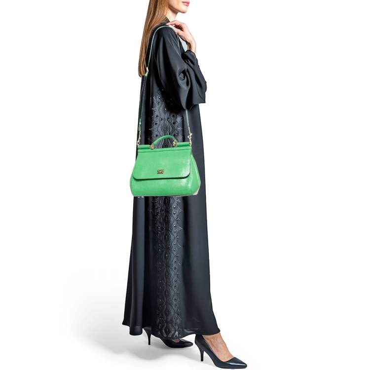 Pre Owned Dolce & Gabbana Green Leather Medium Miss Sicily Top Handle Bag