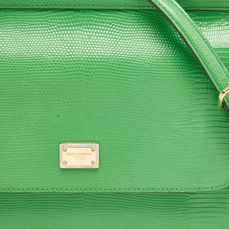 Pre Owned Dolce & Gabbana Green Leather Medium Miss Sicily Top Handle Bag