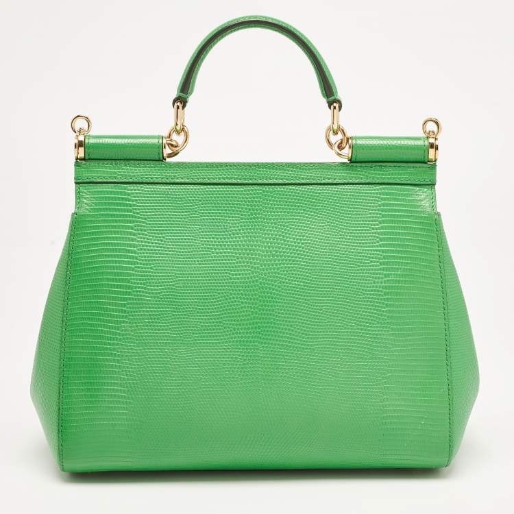 Pre Owned Dolce & Gabbana Green Leather Medium Miss Sicily Top Handle Bag