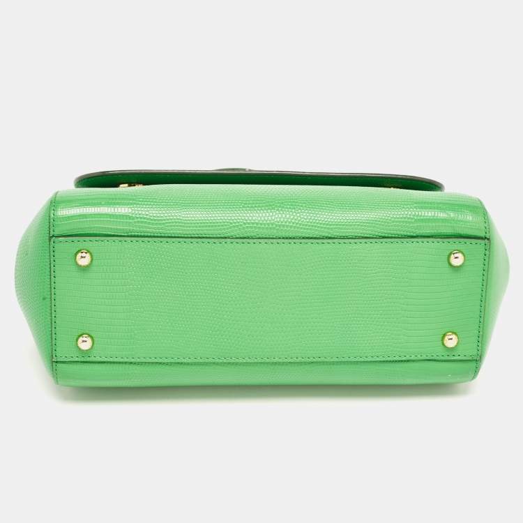 Pre Owned Dolce & Gabbana Green Leather Medium Miss Sicily Top Handle Bag