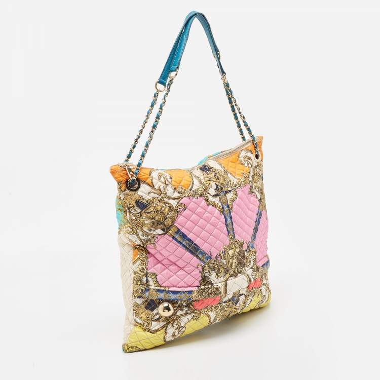 Pre Owned Dolce & Gabbana Multicolor Quilted Barocco Print Fabric Front Pocket Tote