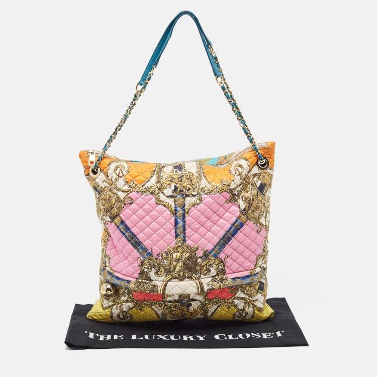 Pre Owned Dolce & Gabbana Multicolor Quilted Barocco Print Fabric Front Pocket Tote