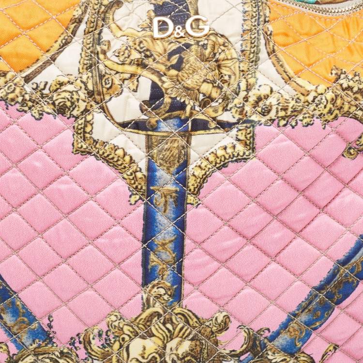 Pre Owned Dolce & Gabbana Multicolor Quilted Barocco Print Fabric Front Pocket Tote