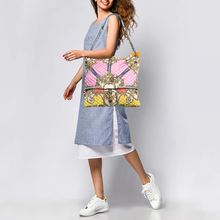 Pre Owned Dolce & Gabbana Multicolor Quilted Barocco Print Fabric Front Pocket Tote
