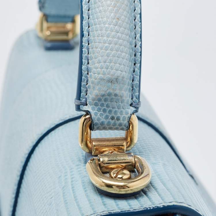 Pre Owned Dolce & Gabbana Blue Lizard Embossed Leather Small Lucia Top Handle Bag