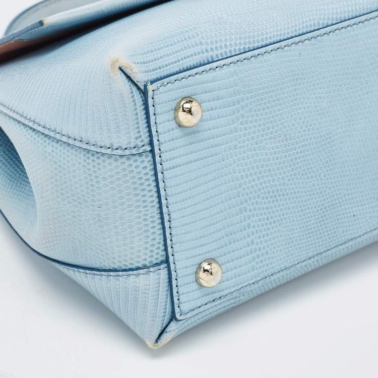 Pre Owned Dolce & Gabbana Blue Lizard Embossed Leather Small Lucia Top Handle Bag