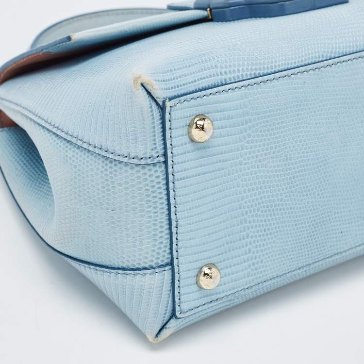 Pre Owned Dolce & Gabbana Blue Lizard Embossed Leather Small Lucia Top Handle Bag