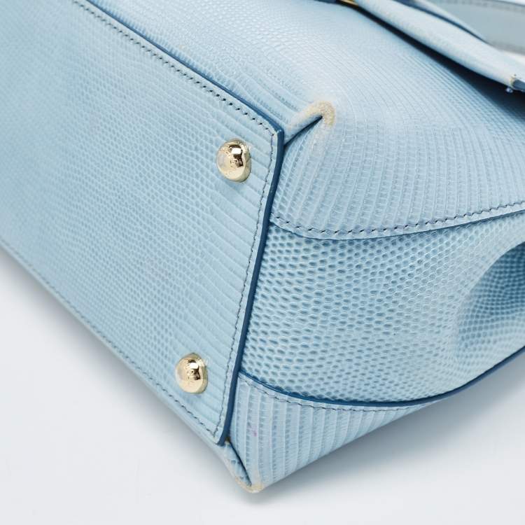 Pre Owned Dolce & Gabbana Blue Lizard Embossed Leather Small Lucia Top Handle Bag