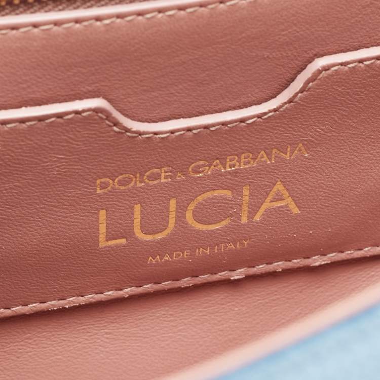 Pre Owned Dolce & Gabbana Blue Lizard Embossed Leather Small Lucia Top Handle Bag
