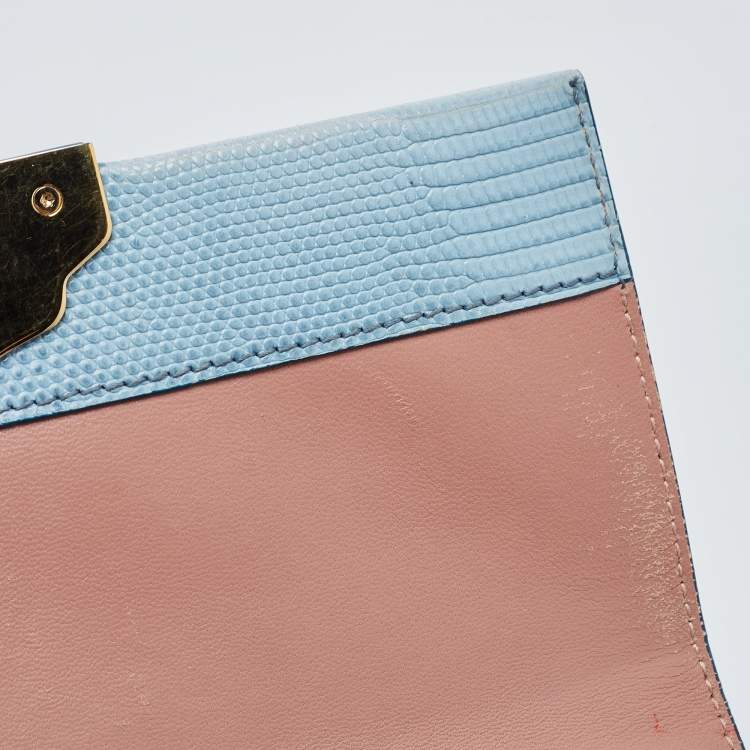 Pre Owned Dolce & Gabbana Blue Lizard Embossed Leather Small Lucia Top Handle Bag