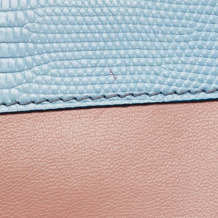 Pre Owned Dolce & Gabbana Blue Lizard Embossed Leather Small Lucia Top Handle Bag