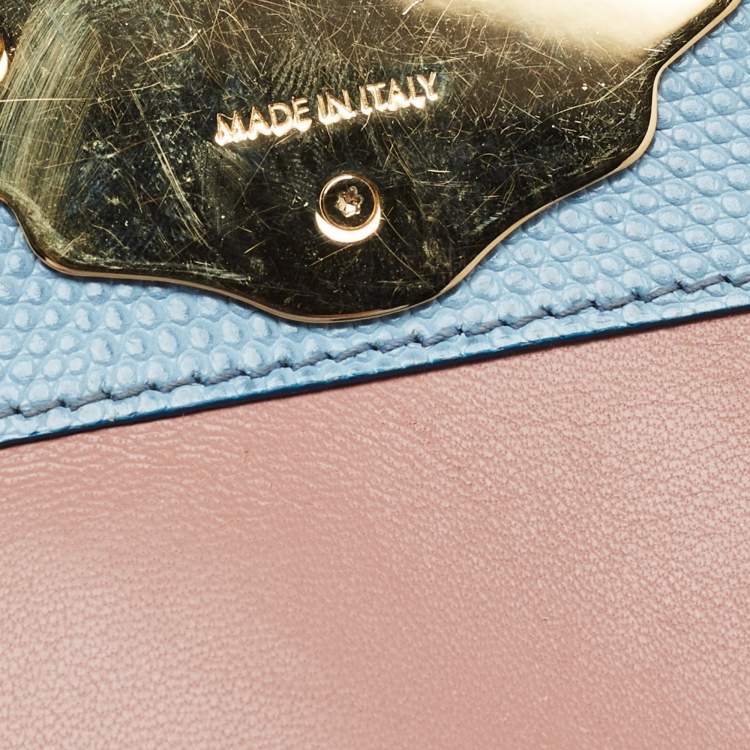 Pre Owned Dolce & Gabbana Blue Lizard Embossed Leather Small Lucia Top Handle Bag