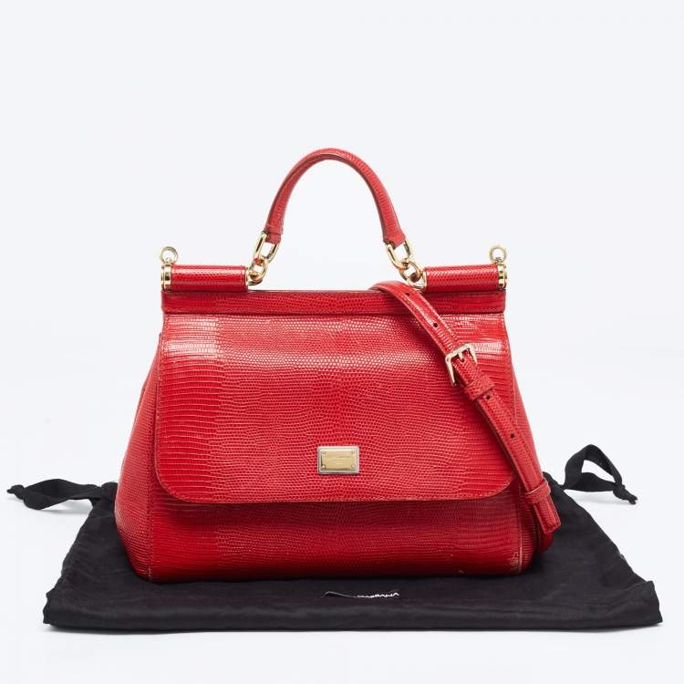 Pre Owned Dolce & Gabbana Red Leather Medium Miss Sicily Handle Bag