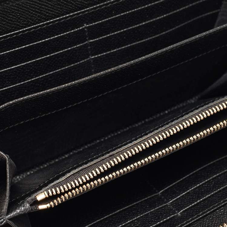 Pre Owned Dolce & Gabbana Black Leather DG Family Patch Zip Around Wallet
