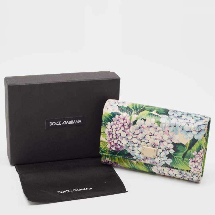 Pre Owned Dolce & Gabbana Multicolor Floral Print Leather Trifold Wallet