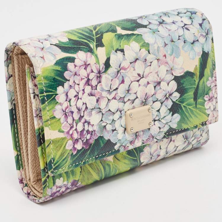 Pre Owned Dolce & Gabbana Multicolor Floral Print Leather Trifold Wallet