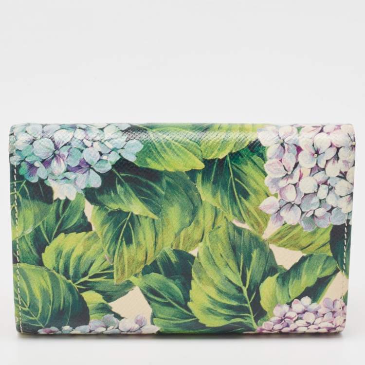 Pre Owned Dolce & Gabbana Multicolor Floral Print Leather Trifold Wallet