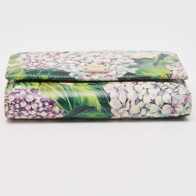 Pre Owned Dolce & Gabbana Multicolor Floral Print Leather Trifold Wallet
