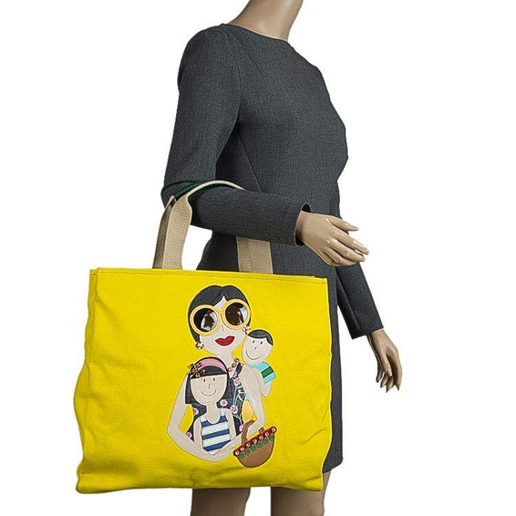 Pre Owned Dolce & Gabbana Yellow Canvas and Leather Maria Shopper Tote 