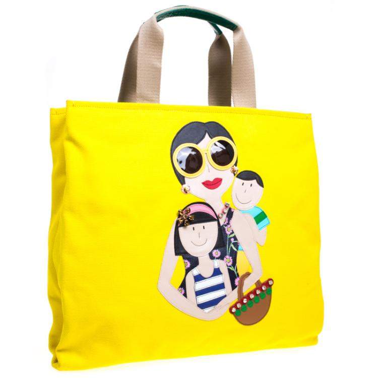 Pre Owned Dolce & Gabbana Yellow Canvas and Leather Maria Shopper Tote 