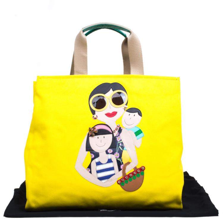 Pre Owned Dolce & Gabbana Yellow Canvas and Leather Maria Shopper Tote 