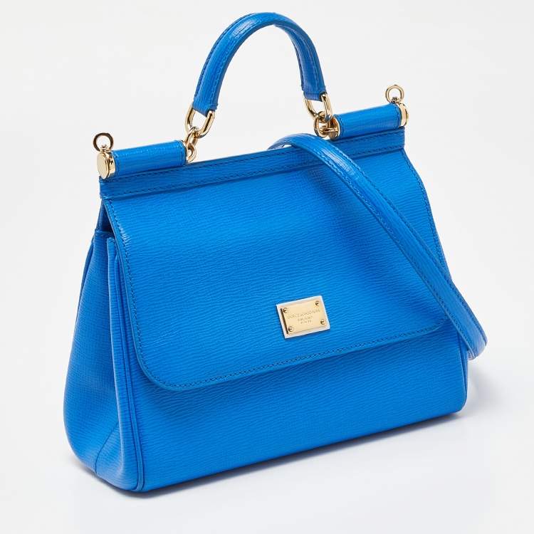 Pre Owned Dolce & Gabbana Blue Leather Medium Miss Sicily Top Handle Bag