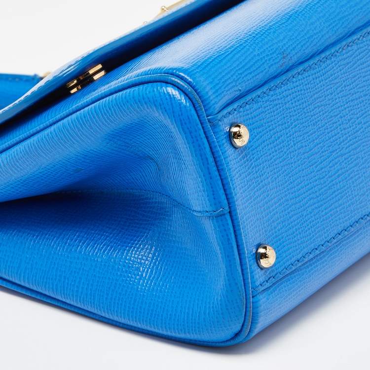 Pre Owned Dolce & Gabbana Blue Leather Medium Miss Sicily Top Handle Bag