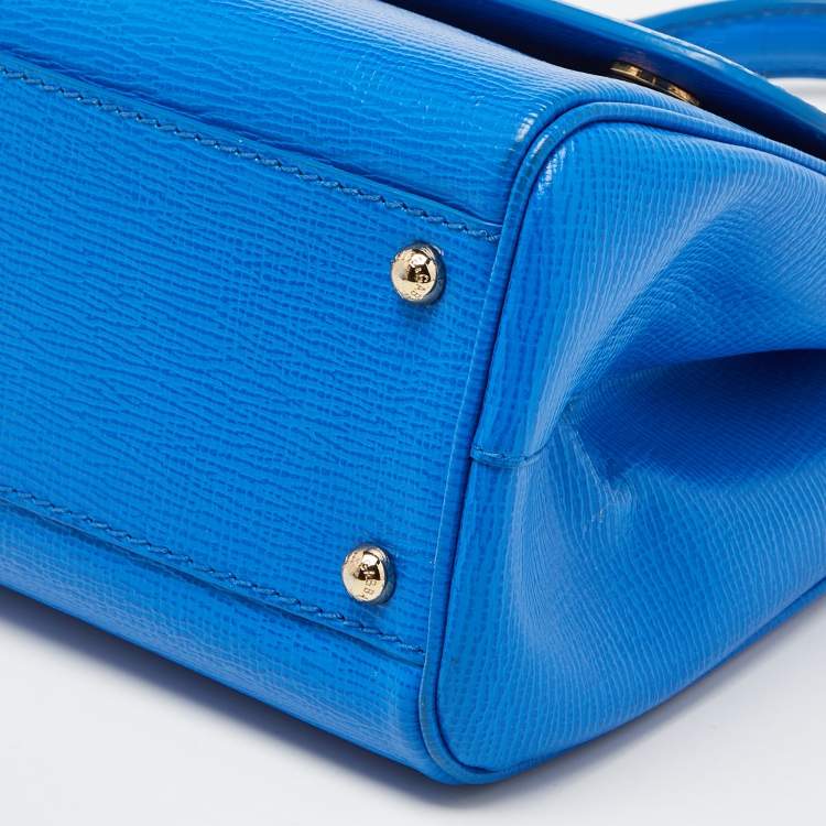Pre Owned Dolce & Gabbana Blue Leather Medium Miss Sicily Top Handle Bag