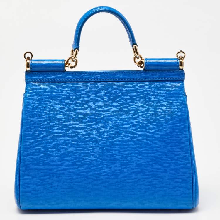 Pre Owned Dolce & Gabbana Blue Leather Medium Miss Sicily Top Handle Bag