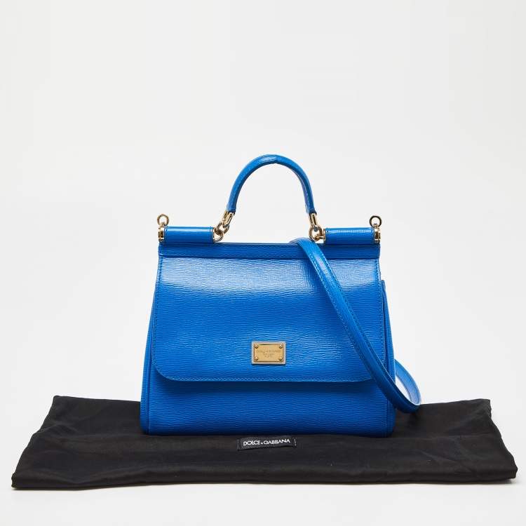 Pre Owned Dolce & Gabbana Blue Leather Medium Miss Sicily Top Handle Bag