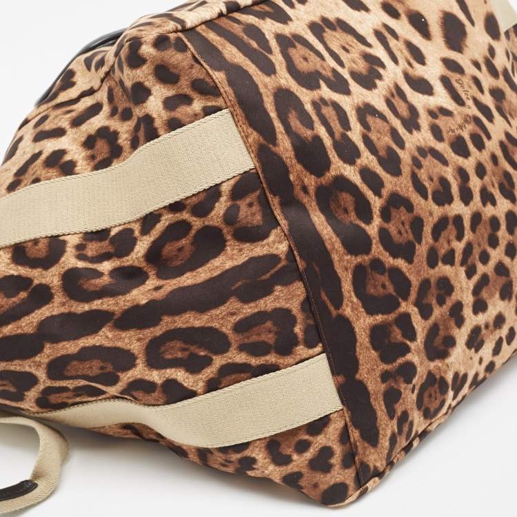 Pre Owned Dolce & Gabbana Beige Brown/Black Leopard Print Fabric Front Pouch Tote  