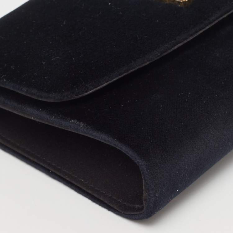 Pre Owned Dolce & Gabbana Black Velvet Crystal Logo Chain Clutch