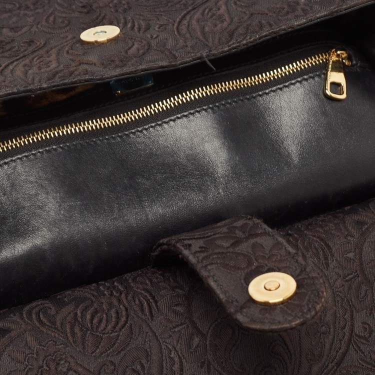 Pre Owned Dolce & Gabbana Black Brocade Fabric Large Miss Sicily Top Handle Bag