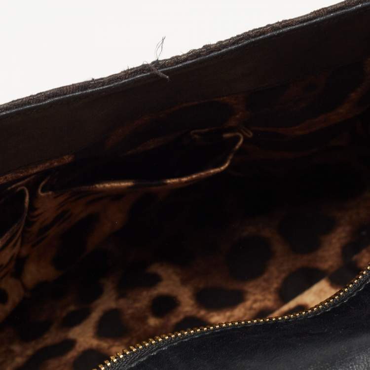 Pre Owned Dolce & Gabbana Black Brocade Fabric Large Miss Sicily Top Handle Bag